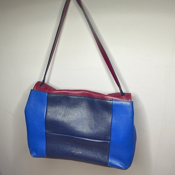 Ted Baker Blue Purple Color Block Leather Shoulder Bag - Picture 4 of 13